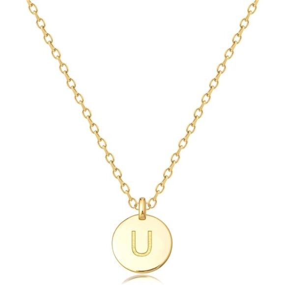 Initial Necklaces for Women Disc Pendant U - Picture 1 of 3
